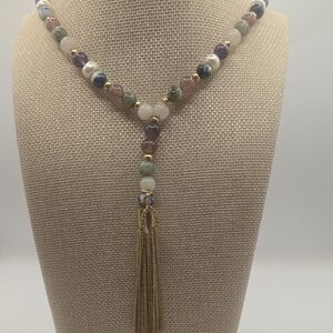 White House Black Market Multicolor Beaded Necklace with Gold Accents